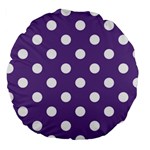 Polka Dots - White on Dark Lavender Violet Large 18  Premium Round Cushion