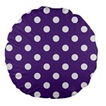 Polka Dots - White on Dark Lavender Violet Large 18  Premium Flano Round Cushion
