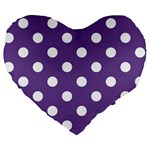 Polka Dots - White on Dark Lavender Violet Large 19  Premium Heart Shape Cushion