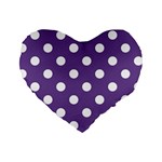 Polka Dots - White on Dark Lavender Violet Standard 16  Premium Heart Shape Cushion