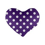 Polka Dots - White on Dark Lavender Violet Standard 16  Premium Flano Heart Shape Cushion