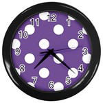 Polka Dots - White on Dark Lavender Violet Wall Clock (Black)