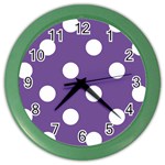 Polka Dots - White on Dark Lavender Violet Color Wall Clock