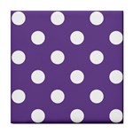 Polka Dots - White on Dark Lavender Violet Tile Coaster