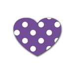 Polka Dots - White on Dark Lavender Violet Rubber Coaster (Heart)
