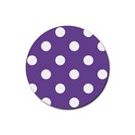 Polka Dots - White on Dark Lavender Violet Rubber Coaster (Round)