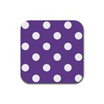 Polka Dots - White on Dark Lavender Violet Rubber Coaster (Square)
