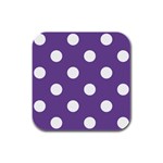 Polka Dots - White on Dark Lavender Violet Rubber Square Coaster (4 pack)