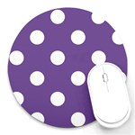 Polka Dots - White on Dark Lavender Violet Round Mousepad