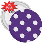 Polka Dots - White on Dark Lavender Violet 3  Button (10 pack)