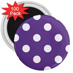 Polka Dots - White on Dark Lavender Violet 3  Magnet (100 pack)