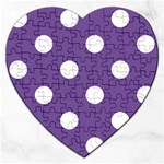 Polka Dots - White on Dark Lavender Violet Jigsaw Puzzle (Heart)