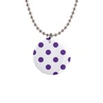 Polka Dots - Dark Lavender Violet on White 1  Button Necklace