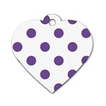Polka Dots - Dark Lavender Violet on White Dog Tag Heart (Two Sides)
