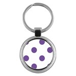Polka Dots - Dark Lavender Violet on White Key Chain (Round)