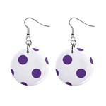 Polka Dots - Dark Lavender Violet on White 1  Button Earrings