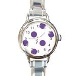 Polka Dots - Dark Lavender Violet on White Round Italian Charm Watch