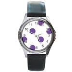 Polka Dots - Dark Lavender Violet on White Round Metal Watch