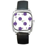 Polka Dots - Dark Lavender Violet on White Square Metal Watch