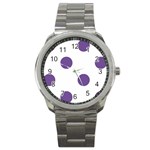 Polka Dots - Dark Lavender Violet on White Sport Metal Watch