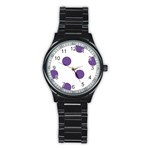 Polka Dots - Dark Lavender Violet on White Stainless Steel Round Watch