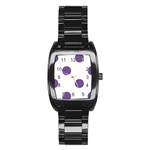 Polka Dots - Dark Lavender Violet on White Stainless Steel Barrel Watch