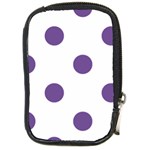 Polka Dots - Dark Lavender Violet on White Compact Camera Leather Case