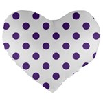 Polka Dots - Dark Lavender Violet on White Large 19  Premium Heart Shape Cushion