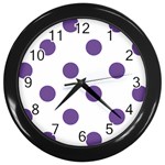 Polka Dots - Dark Lavender Violet on White Wall Clock (Black)
