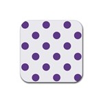 Polka Dots - Dark Lavender Violet on White Rubber Coaster (Square)