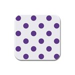 Polka Dots - Dark Lavender Violet on White Rubber Square Coaster (4 pack)