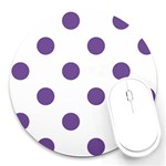 Polka Dots - Dark Lavender Violet on White Round Mousepad