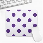 Polka Dots - Dark Lavender Violet on White Large Mousepad