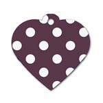 Polka Dots - White on Eggplant Violet Dog Tag Heart (Two Sides)