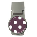 Polka Dots - White on Eggplant Violet Money Clip (Round)