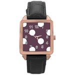 Polka Dots - White on Eggplant Violet Rose Gold Leather Watch