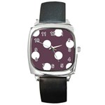 Polka Dots - White on Eggplant Violet Square Metal Watch
