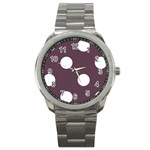 Polka Dots - White on Eggplant Violet Sport Metal Watch