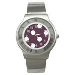 Polka Dots - White on Eggplant Violet Stainless Steel Watch