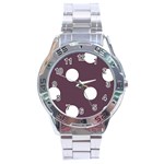 Polka Dots - White on Eggplant Violet Stainless Steel Analogue Watch