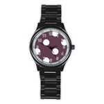 Polka Dots - White on Eggplant Violet Stainless Steel Round Watch