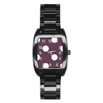 Polka Dots - White on Eggplant Violet Stainless Steel Barrel Watch