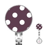 Polka Dots - White on Eggplant Violet Stainless Steel Nurses Watch