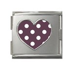 Polka Dots - White on Eggplant Violet Mega Link Heart Italian Charm (18mm)