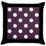 Polka Dots - White on Eggplant Violet Throw Pillow Case (Black)