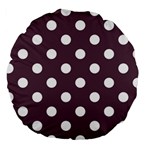 Polka Dots - White on Eggplant Violet Large 18  Premium Round Cushion
