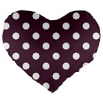 Polka Dots - White on Eggplant Violet Large 19  Premium Heart Shape Cushion