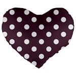 Polka Dots - White on Eggplant Violet Large 19  Premium Flano Heart Shape Cushion