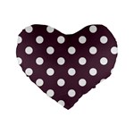 Polka Dots - White on Eggplant Violet Standard 16  Premium Heart Shape Cushion