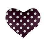 Polka Dots - White on Eggplant Violet Standard 16  Premium Flano Heart Shape Cushion
